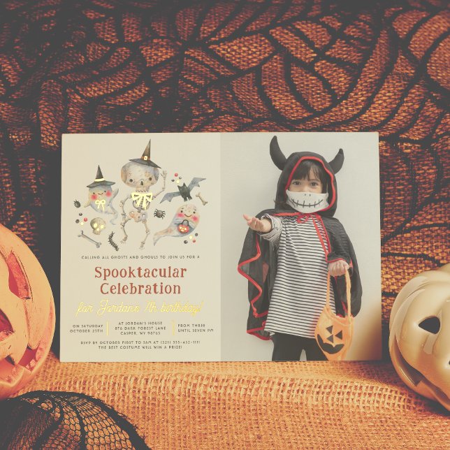 Shiny Spooktacular Halloween Photo Birthday Party Foil Invitation (Creator Uploaded)