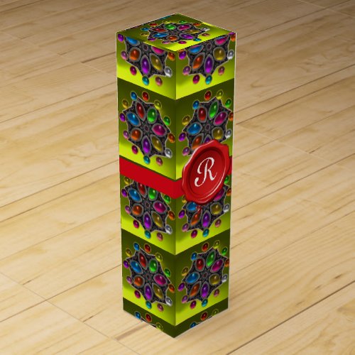 SHINY STARCOLORFUL GEMS AND RED WAX SEAL MONOGRAM WINE BOX