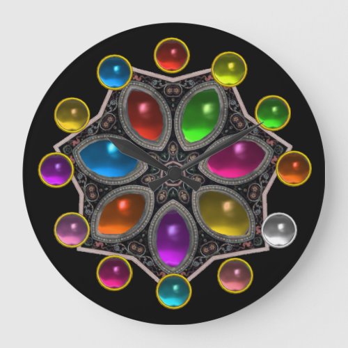 SHINY STAR WITH COLORFUL GEMSTONES Black Large Clock
