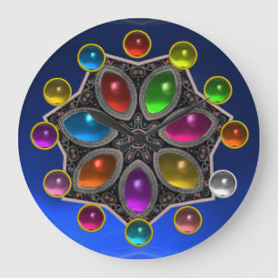 SHINY STAR WITH COLORFUL GEMSTONES Blue Sapphire Large Clock