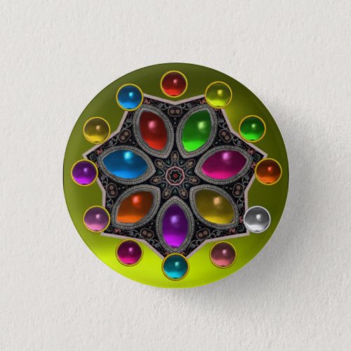 SHINY STAR WITH COLORFUL GEMSTONES Gold Yellow Button