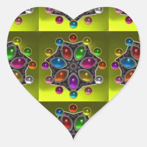 SHINY STAR WITH COLORFUL GEMSTONES Gold Yellow Heart Sticker