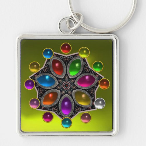 SHINY STAR WITH COLORFUL GEMSTONES Gold Yellow Keychain