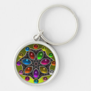 SHINY STAR WITH COLORFUL GEMSTONES Gold Yellow Keychain