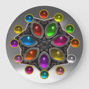 SHINY STAR WITH COLORFUL GEMSTONES Grey White Large Clock