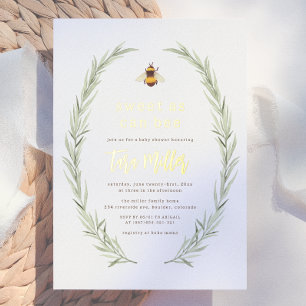 Shiny Sweet As Can Bee Gender Neutral Baby Shower Foil Invitation