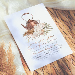Shiny Time For Tea Boho Terracotta Bridal Shower Foil Invitation