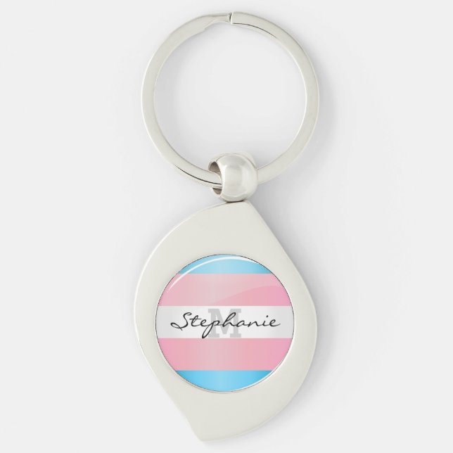 Shiny Transgender Pride Flag Keychain (Front)