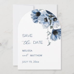 Shiny Transparent Blue Flowers Arched Save The Date