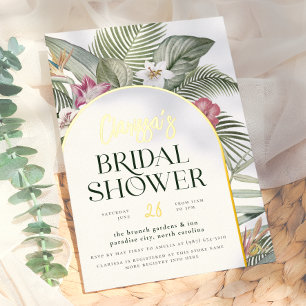 Shiny Tropical Floral Arch Modern Bridal Shower Foil Invitation