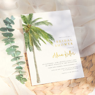 Shiny Tropical Watercolor Palm Tree Bridal Shower Foil Invitation