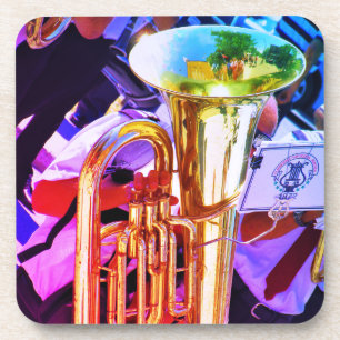 Shiny Tuba Slanted Perspective Brass Band Beverage Coaster