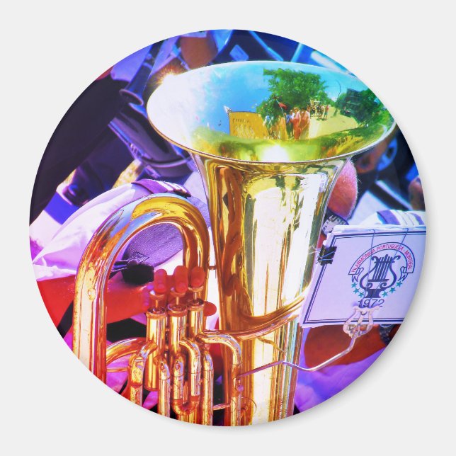 Shiny Tuba Slanted Perspective Brass Band Magnet (Front)