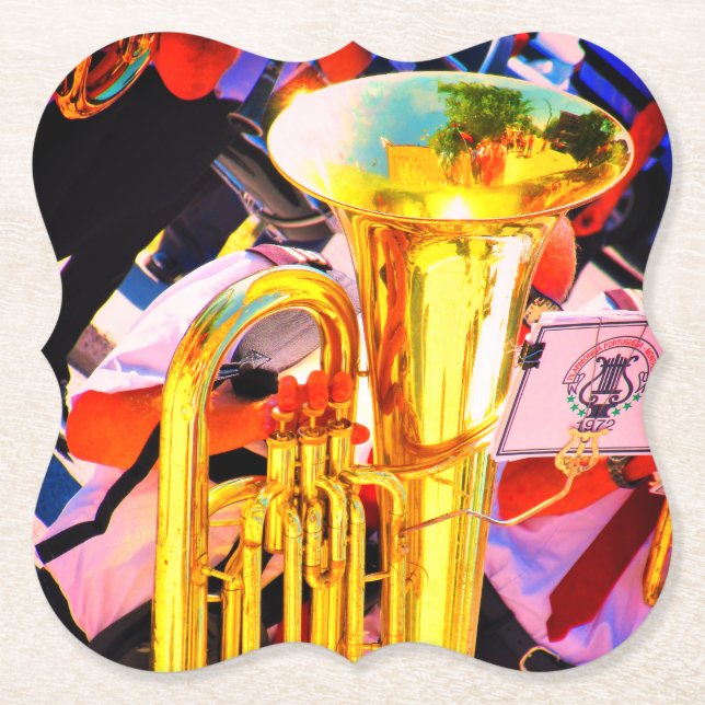 Shiny Tuba Slanted Perspective Brass Band Paper Coaster (Front)