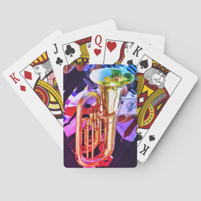 Shiny Tuba Slanted Perspective Brass Band Poker Cards (Back)