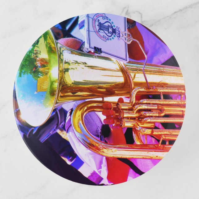 Shiny Tuba Slanted Perspective Brass Band Trinket Tray (Front)