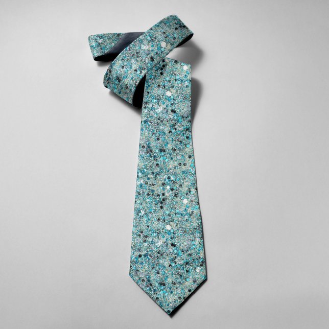 Shiny Turquoise Glitter Festive Background Neck Tie (Creator Uploaded)