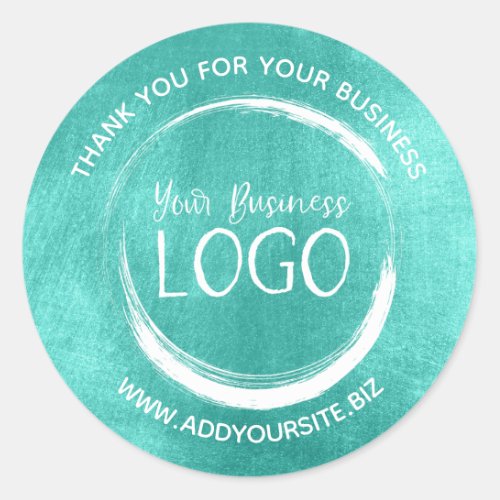 Shiny Turquoise Thank You Business Logo Classic Round Sticker