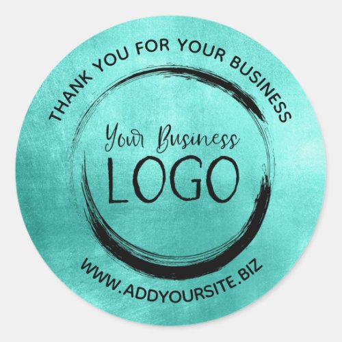 Shiny Turquoise Thank You for Your Business Classic Round Sticker