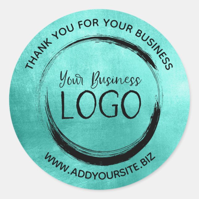 Shiny Turquoise Thank You for Your Business Classic Round Sticker (Front)