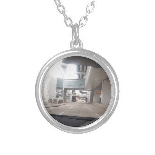 Shiny View Of an Empty Airport Terminal  Silver Plated Necklace