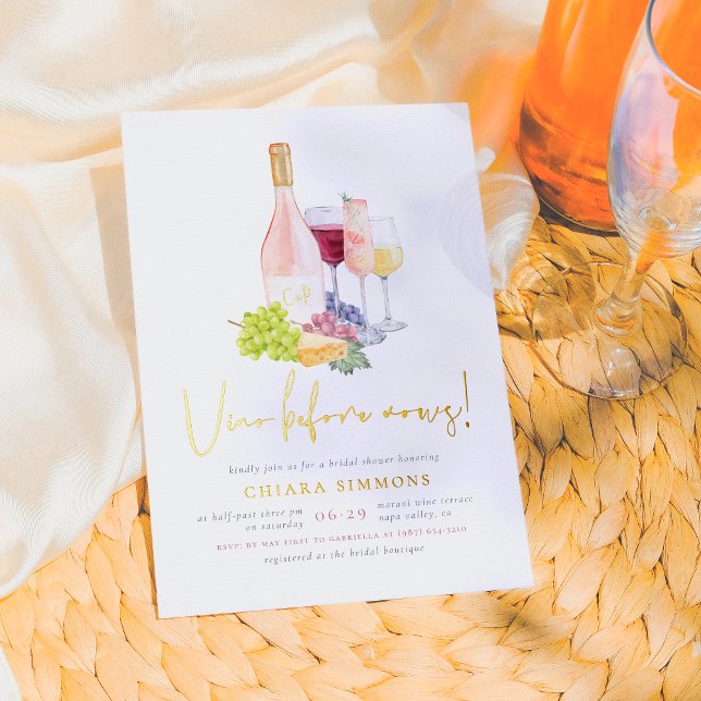 Shiny Vino Before Vows Wine Tasting Bridal Shower Foil Invitation (Creator Uploaded)