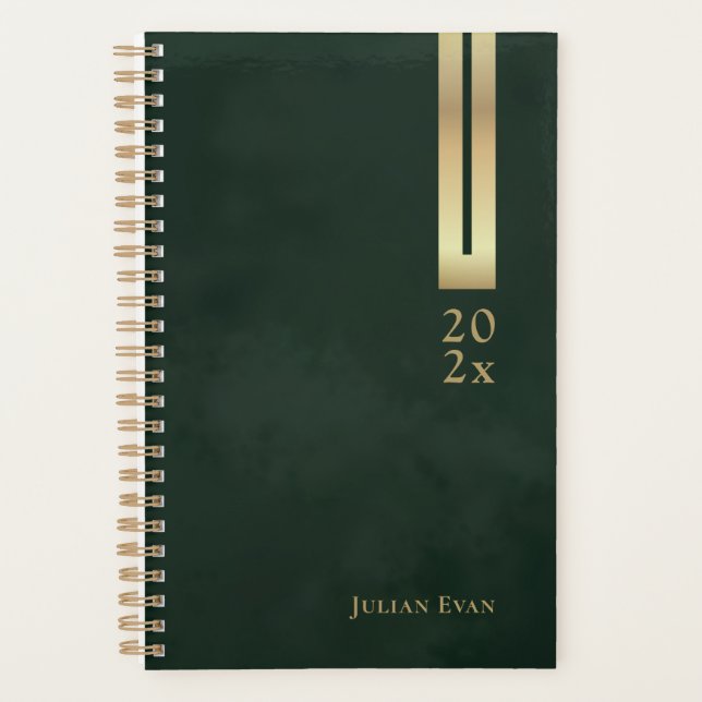 Shiny Vintage Dark Emerald Green & Gold Non Dated Planner (Front)