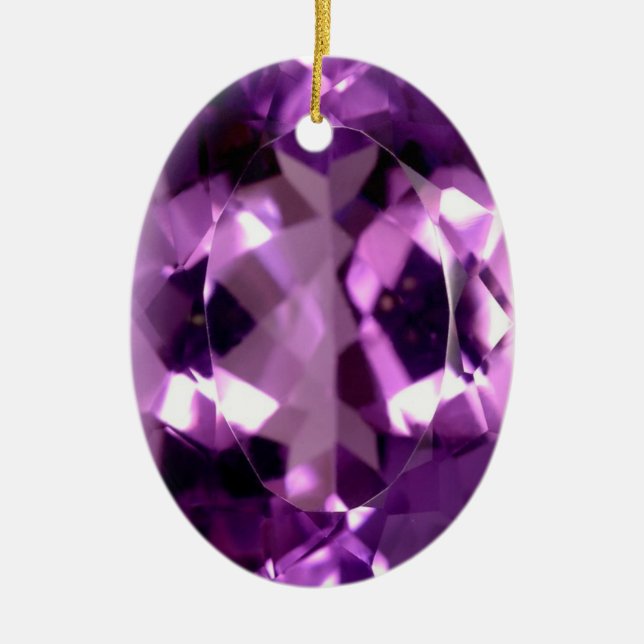 Shiny violet Amethyst gem February birthstone Ceramic Ornament (Front)
