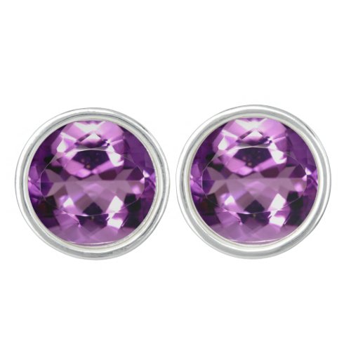 Shiny violet Amethyst gem February birthstone Cufflinks