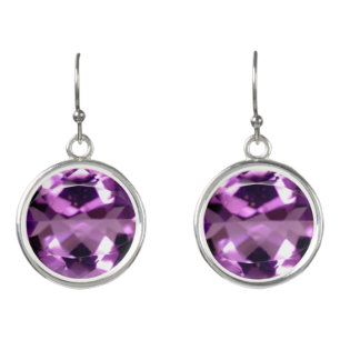 Shiny violet Amethyst gem February birthstone Earrings