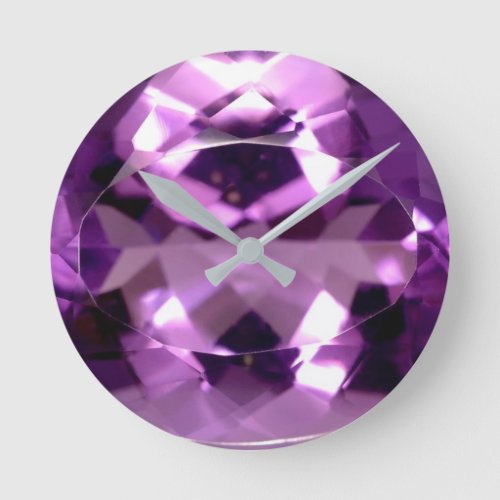 Shiny violet Amethyst gem February birthstone Round Clock