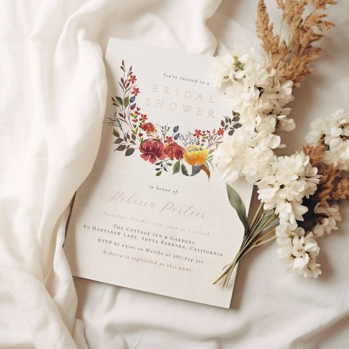 Shiny Watercolor Wildflowers Fall Bridal Shower Foil Invitation