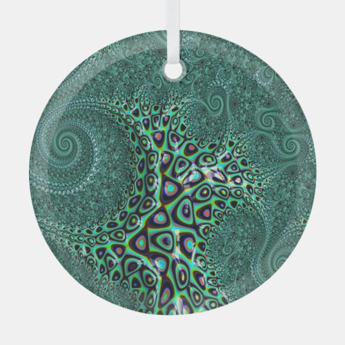Shiny Wet Teal Spotted Octopus Fine Fractal Art Glass Ornament