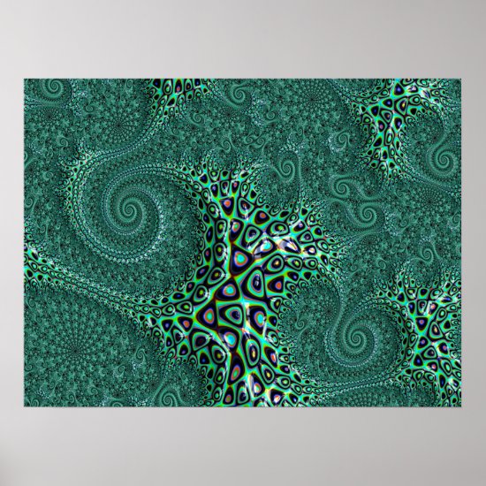 Shiny Wet Teal Spotted Octopus Fractal Art Poster