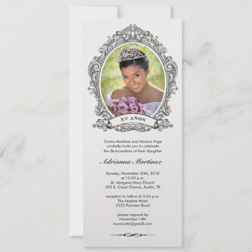 Shiny White and Black Quinceanera Photo Invitation