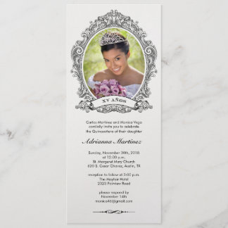 Shiny White and Black Quinceanera Photo Invitation
