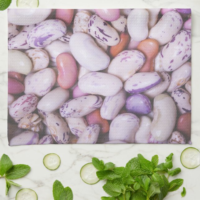 Shiny white and purple cool beans kitchen towel (Folded)