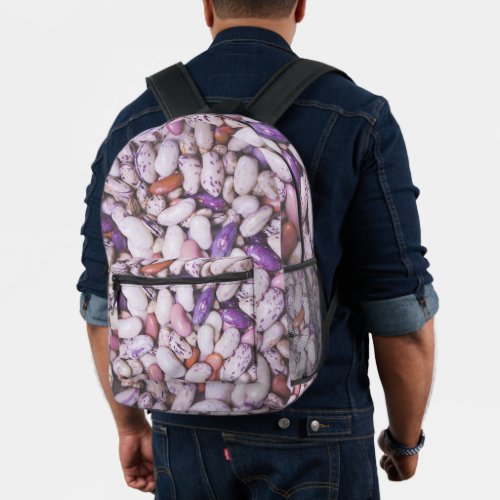 Shiny white and purple cool beans printed backpack