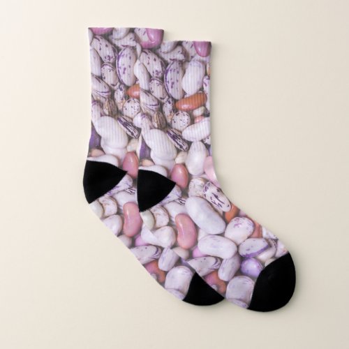Shiny white and purple cool beans socks