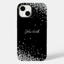 Shiny White Gray Glitter Black Text Customizable