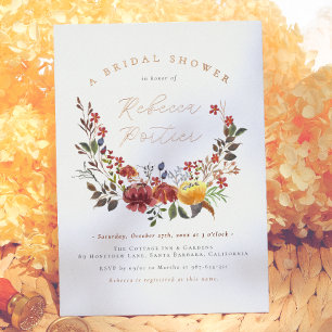 Shiny Wildflower Boho Floral Fall Bridal Shower Foil Invitation