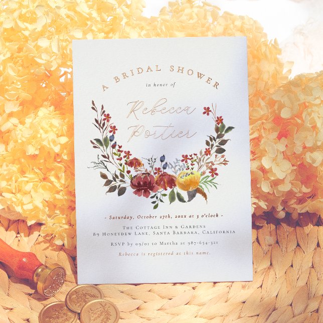 Shiny Wildflower Boho Floral Fall Bridal Shower Foil Invitation (Creator Uploaded)