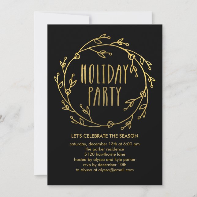 Shiny Wreath Holiday Party Invitation (Front)
