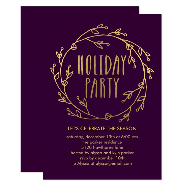 Shiny Wreath Holiday Party Invitation - Purple