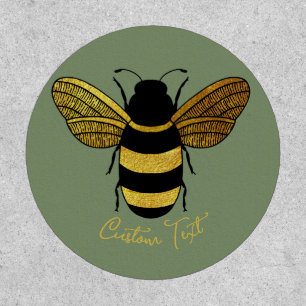 SHINY YELLOW GOLD BLACK BUMBLEBEE CUSTOM TEXT BEE PATCH