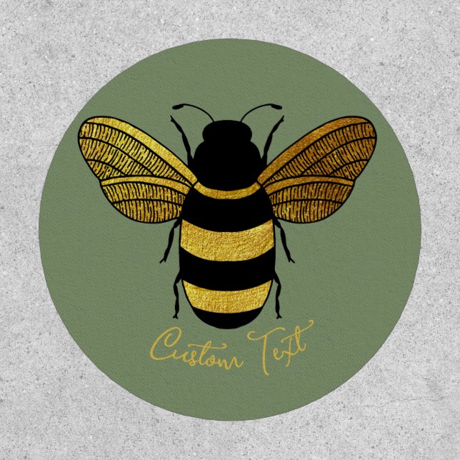 SHINY YELLOW GOLD BLACK BUMBLEBEE CUSTOM TEXT BEE PATCH (Front)