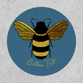SHINY YELLOW GOLD BLACK BUMBLEBEE CUSTOM TEXT BEE PATCH