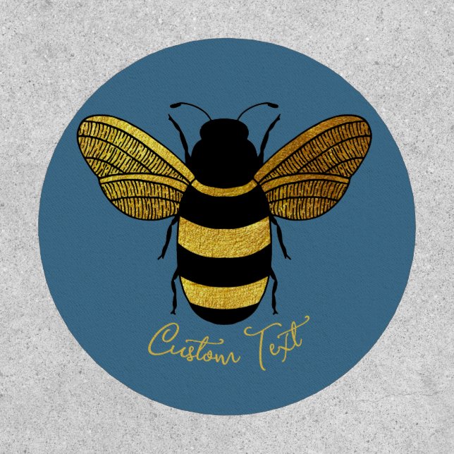 SHINY YELLOW GOLD BLACK BUMBLEBEE CUSTOM TEXT BEE PATCH (Front)