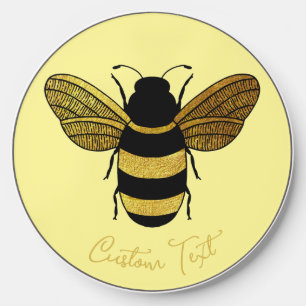 SHINY YELLOW GOLD BLACK BUMBLEBEE CUSTOM TEXT BEE WIRELESS CHARGER