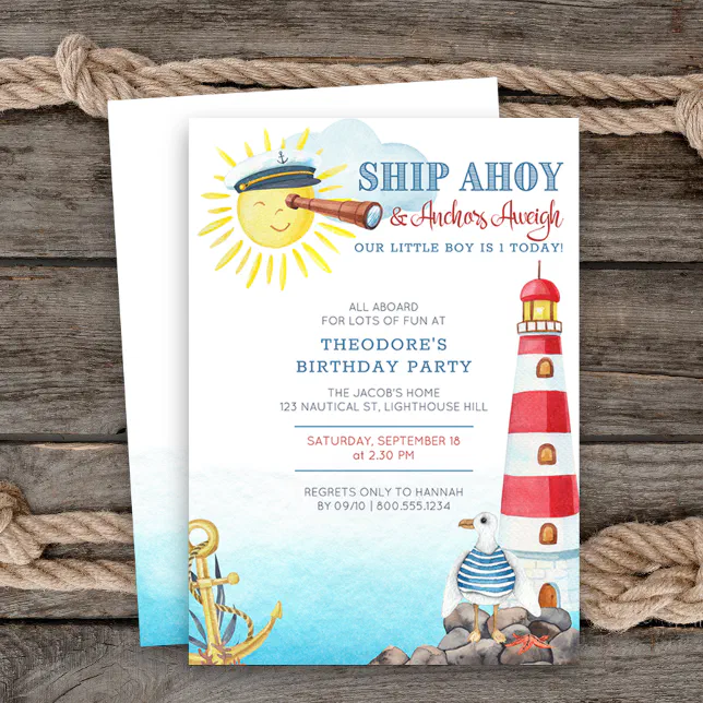 Ship Ahoy Anchors Aweigh Boy's Nautical Birthday Invitation | Zazzle